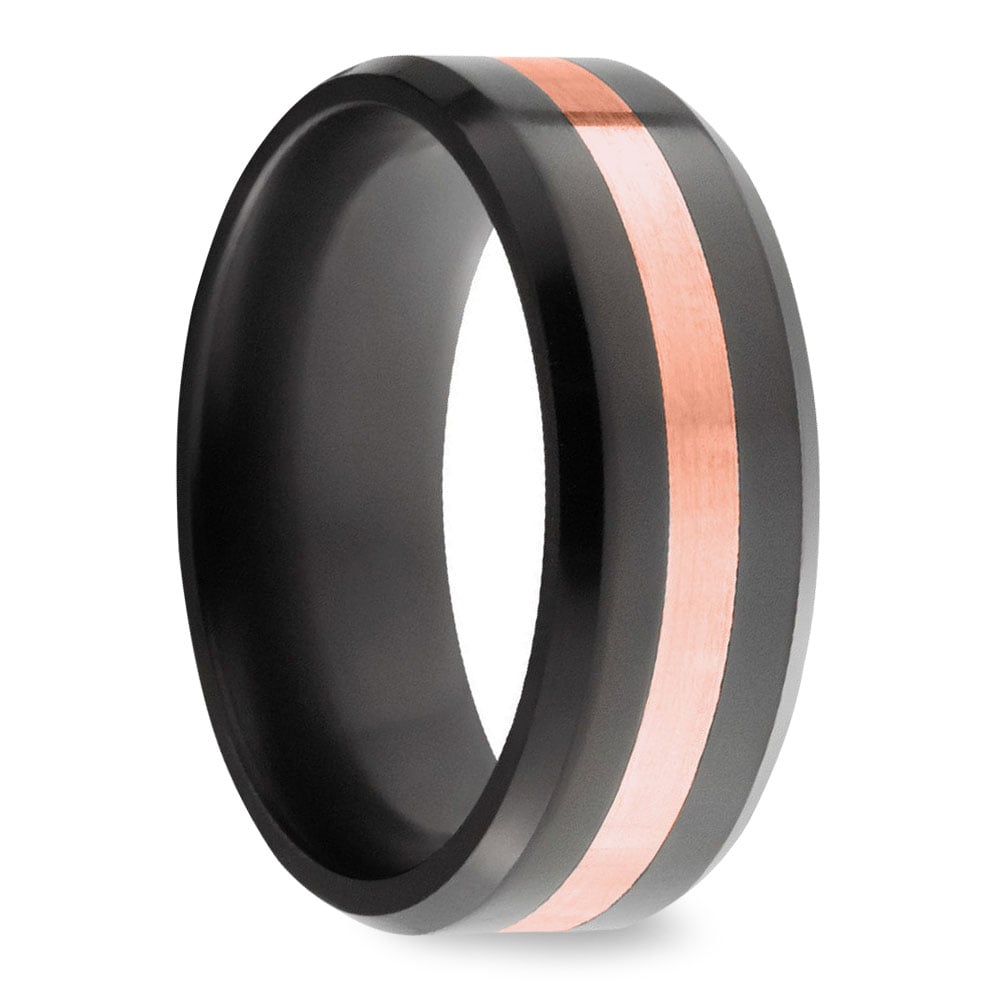 Ares - Polished Mens Elysium Ring With Rose Gold Inlay (8mm) | 02