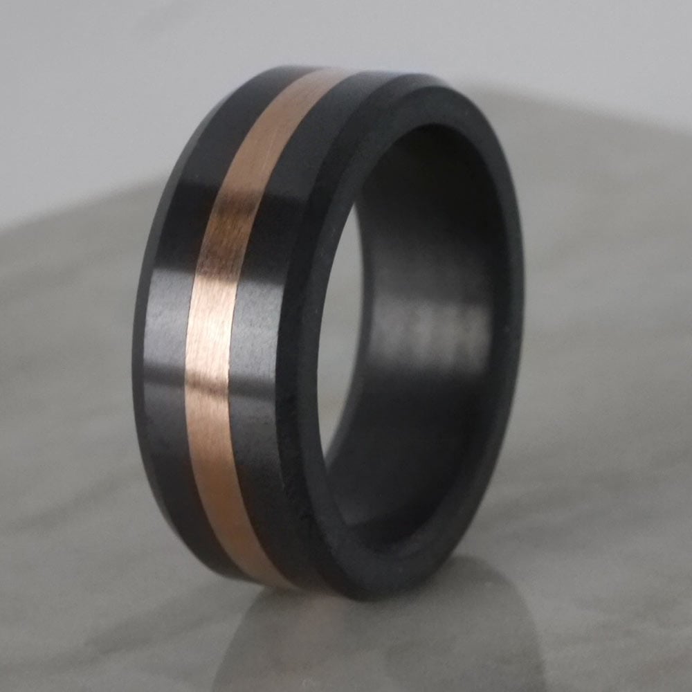 Ares - Polished Mens Elysium Ring With Rose Gold Inlay (8mm) | 05