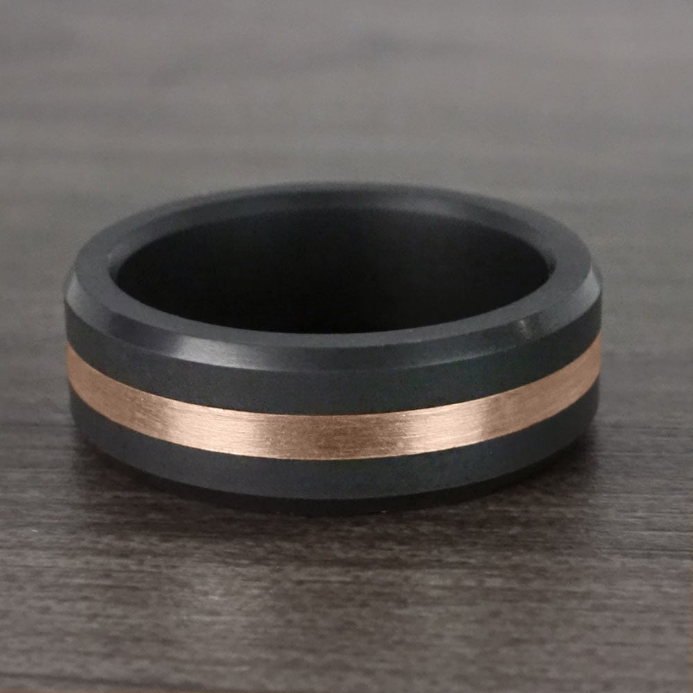 Ares - Polished Mens Elysium Ring With Rose Gold Inlay (8mm) | 04