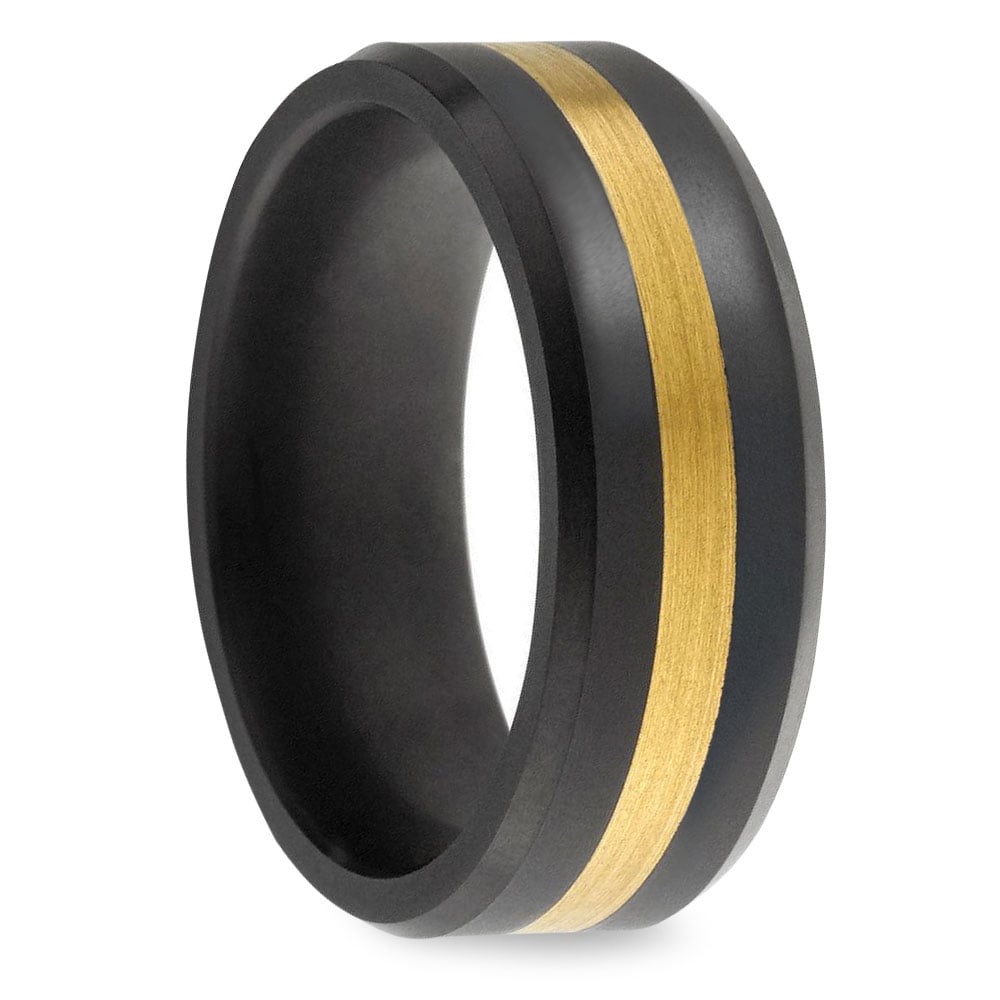 Ares - Mens Designer Elysium And Gold Inlay Wedding Ring With Satin Finish (8mm) | 02