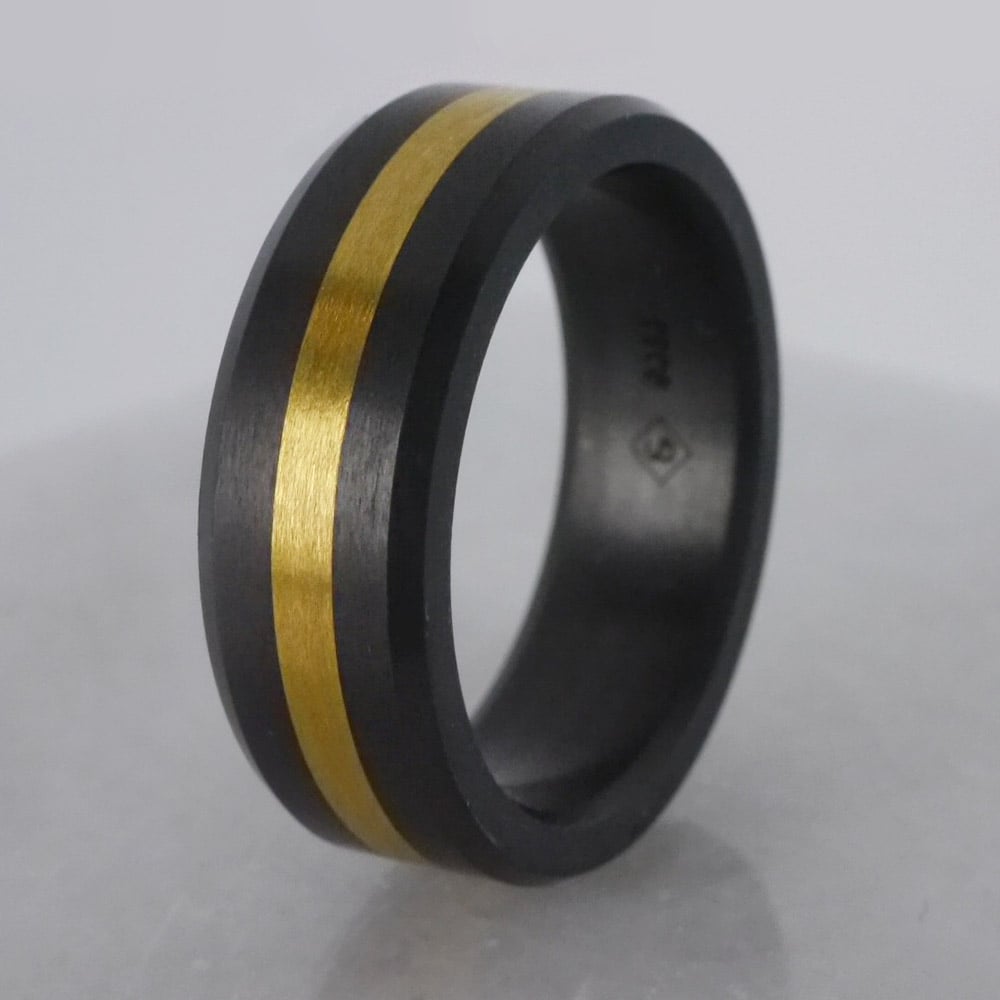 Ares - Mens Designer Elysium And Gold Inlay Wedding Ring With Satin Finish (8mm) | 05