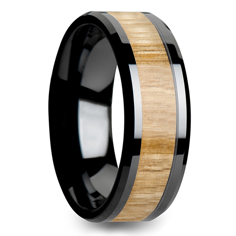 Mens Ash Wood Wedding Ring In Black Ceramic | 02