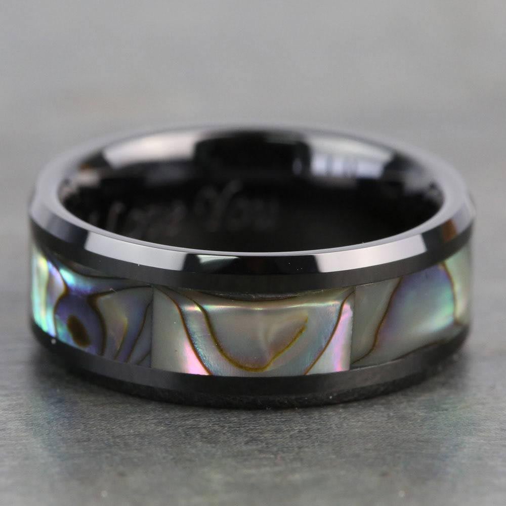 Aurora - Abalone Shell Inlay Wedding Band In Black Ceramic For Men | 04