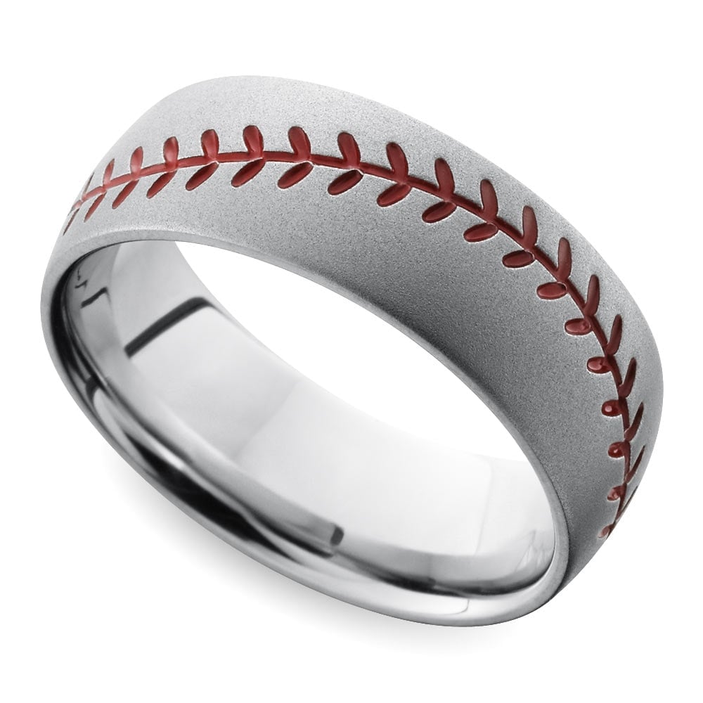 Mens Baseball Wedding Band In Cobalt With Bead Blasted Finish | 01