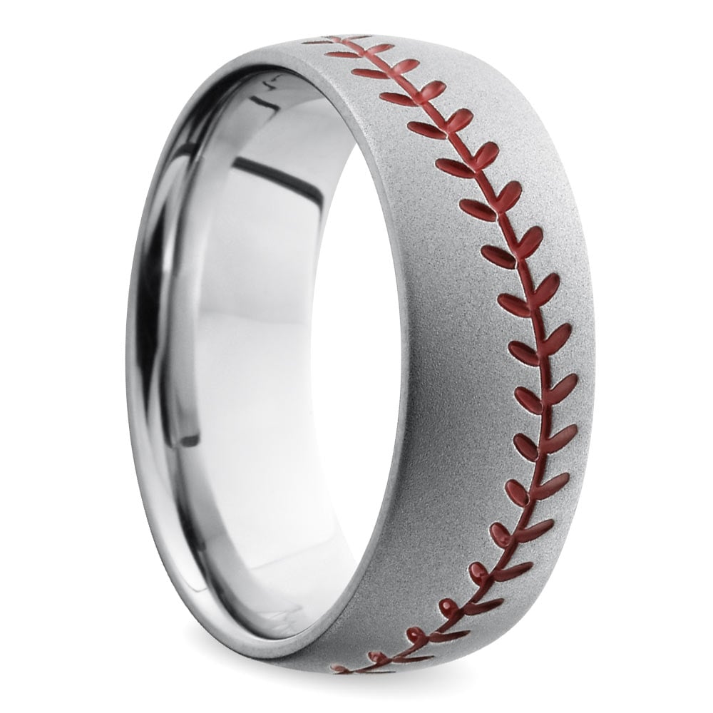 Mens Baseball Wedding Band In Cobalt With Bead Blasted Finish | 02