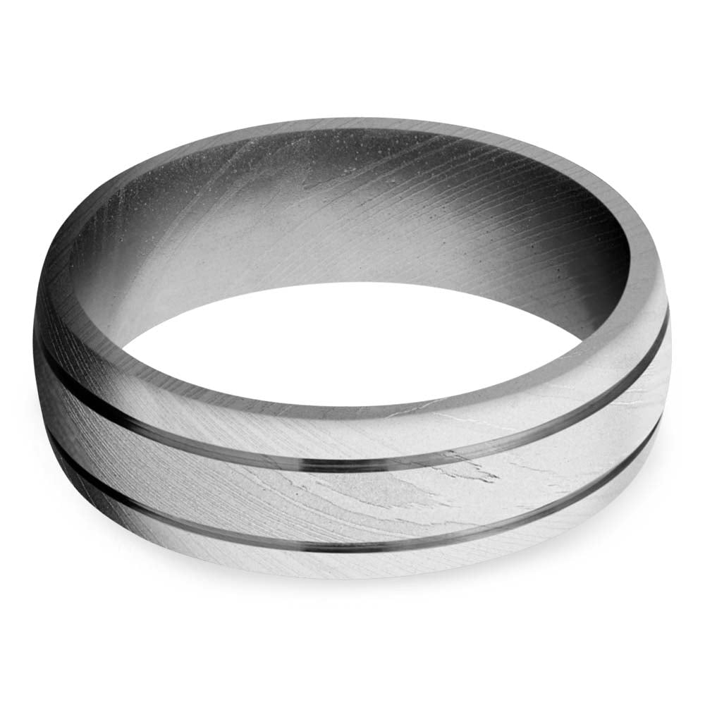 Bead Blasted Mens Damascus Steel Ring With Groove Details (7mm) | 03