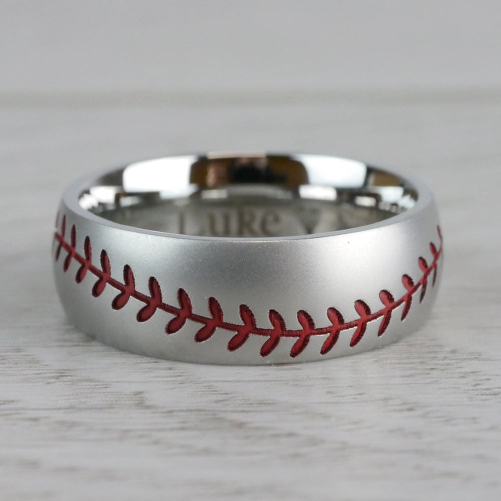 Mens Baseball Wedding Band In Cobalt With Bead Blasted Finish | 03