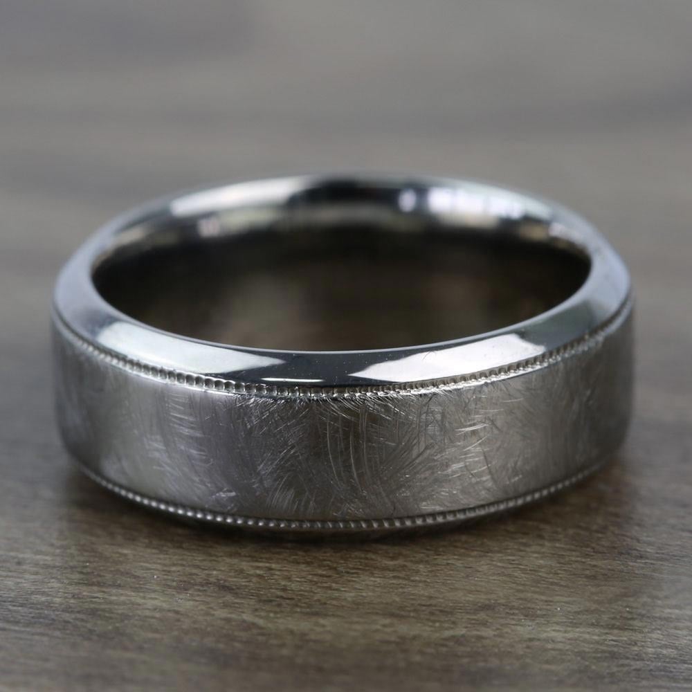 Bevel Edge and Milgrain Accent Men's Wedding Ring in Titanium (8mm) | 04