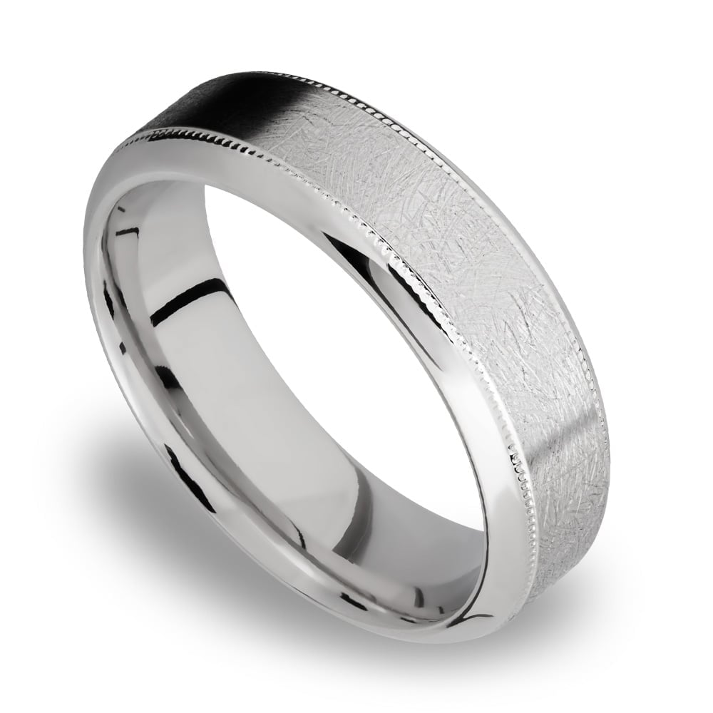 Bevel Edge and Milgrain Accent Men's Wedding Ring in Titanium (8mm) | 01