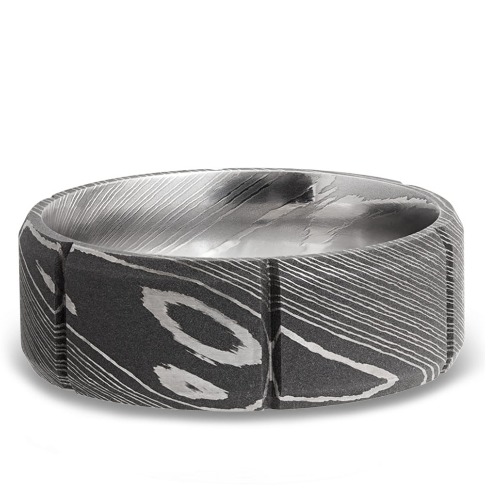 Segmented Damascus Steel Mens Wedding Ring | 03