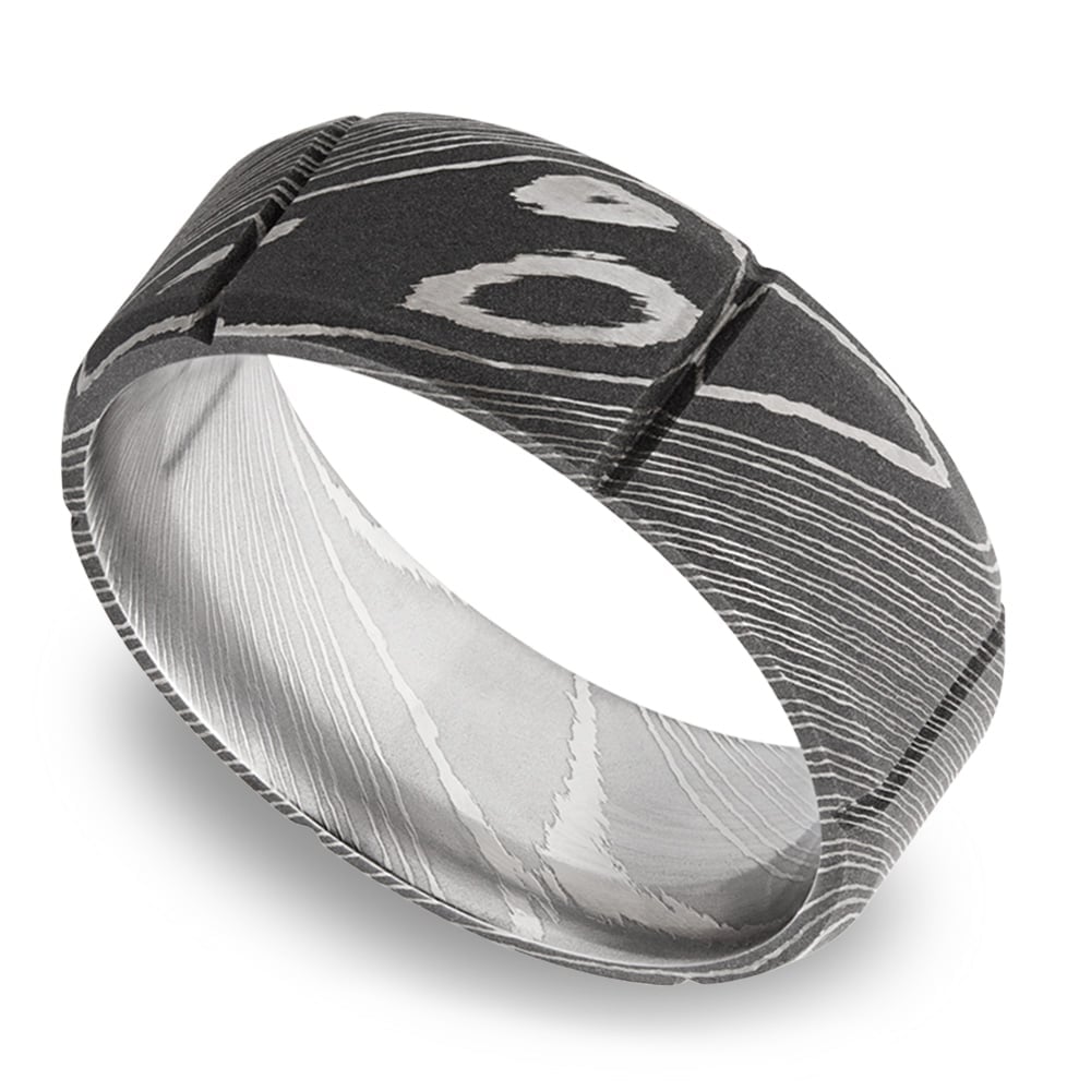 Segmented Damascus Steel Mens Wedding Ring | 01