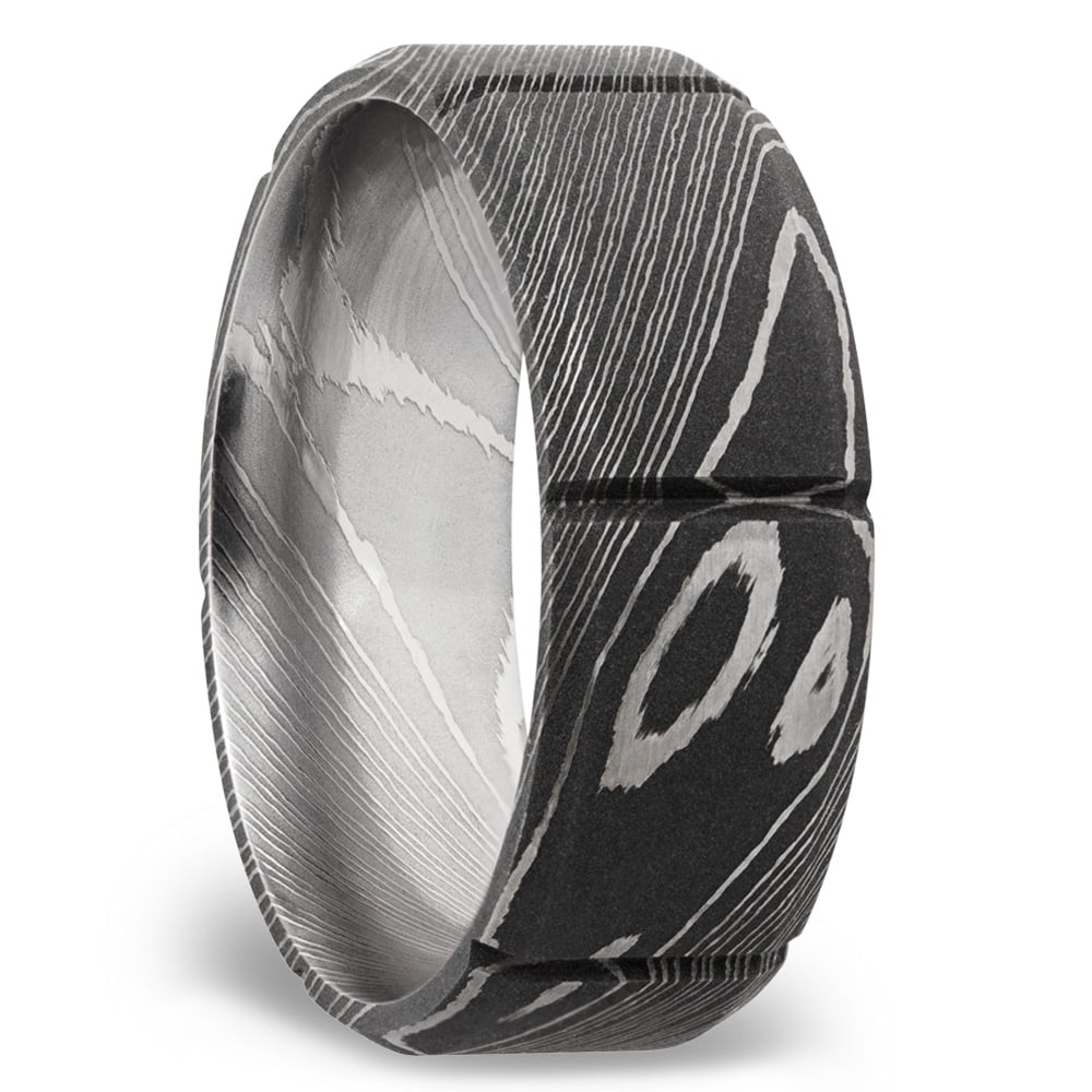 Segmented Damascus Steel Mens Wedding Ring | 02