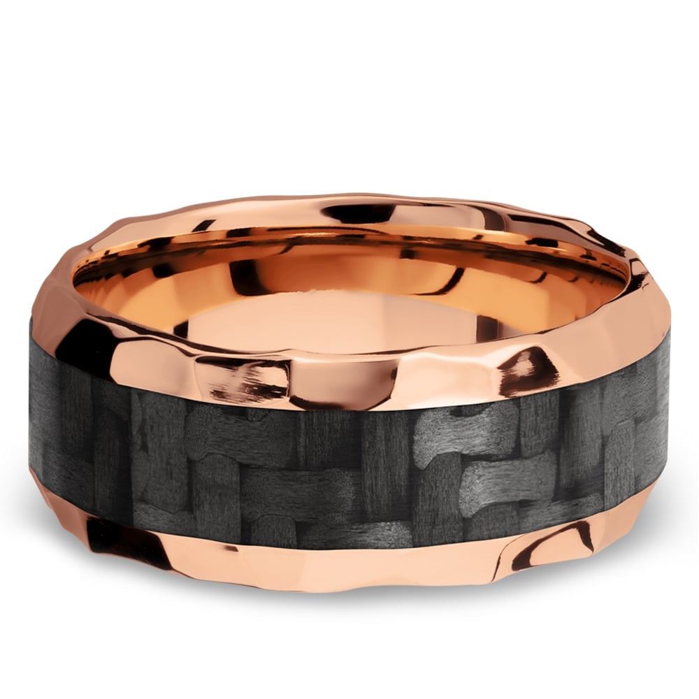 Black Carbon Fiber And Rose Gold Mens Wedding Ring | 03