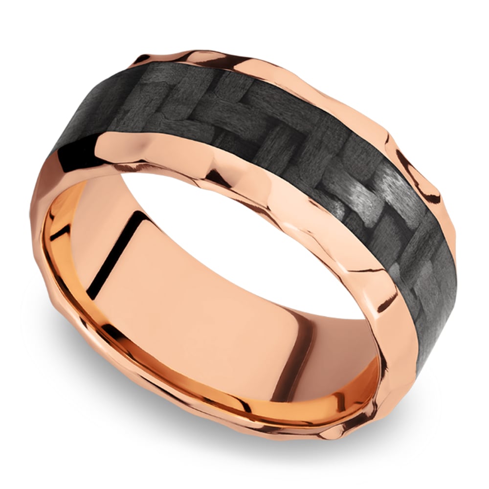 Black Carbon Fiber And Rose Gold Mens Wedding Ring | 01
