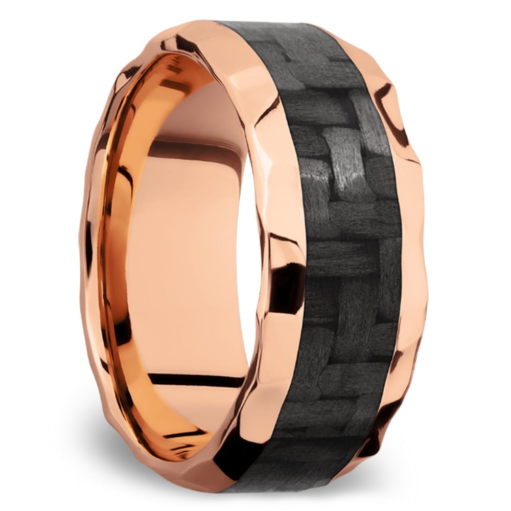Black Carbon Fiber And Rose Gold Mens Wedding Ring | 02