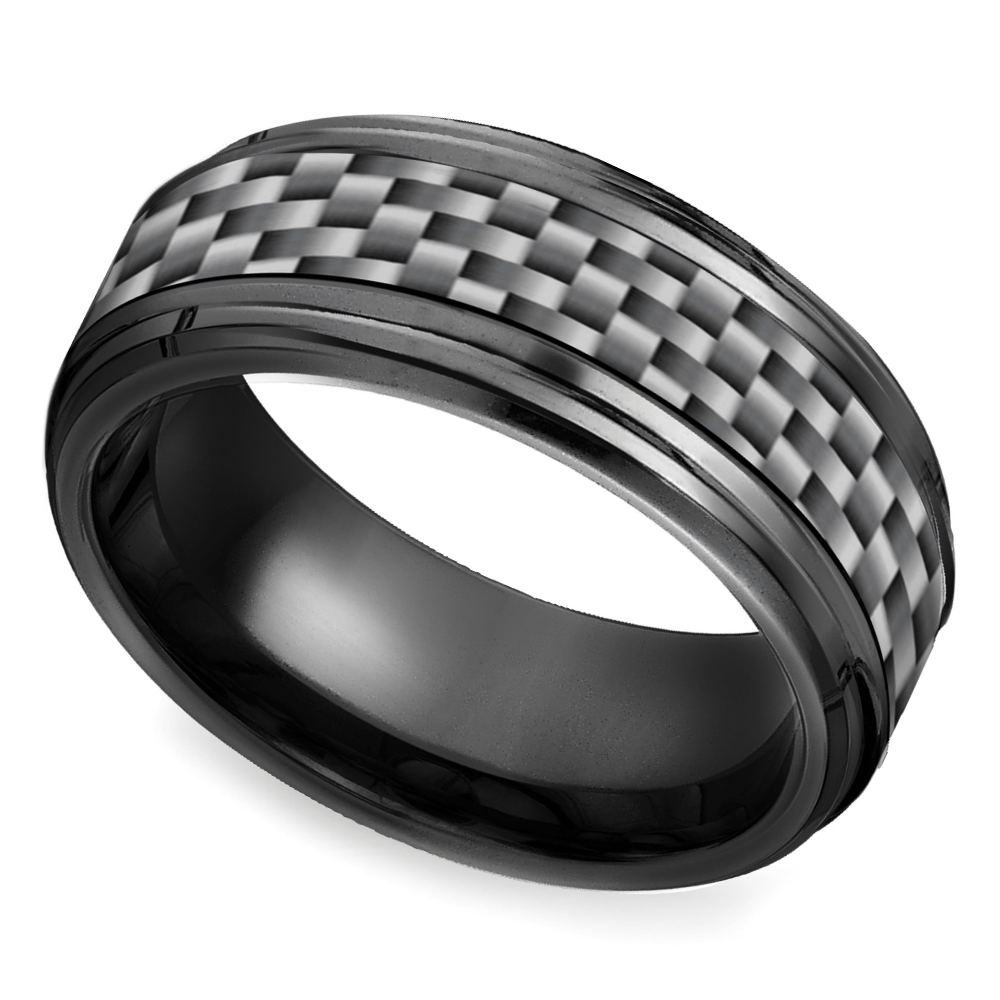 Beveled Carbon Fiber Men's Wedding Ring in Black Titanium (9mm) | 01