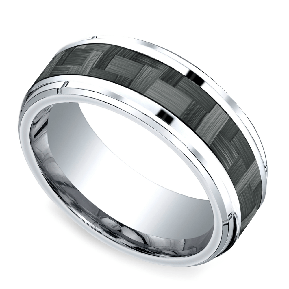 Beveled Carbon Fiber Men's Wedding Ring in Cobalt (9mm) | Zoom