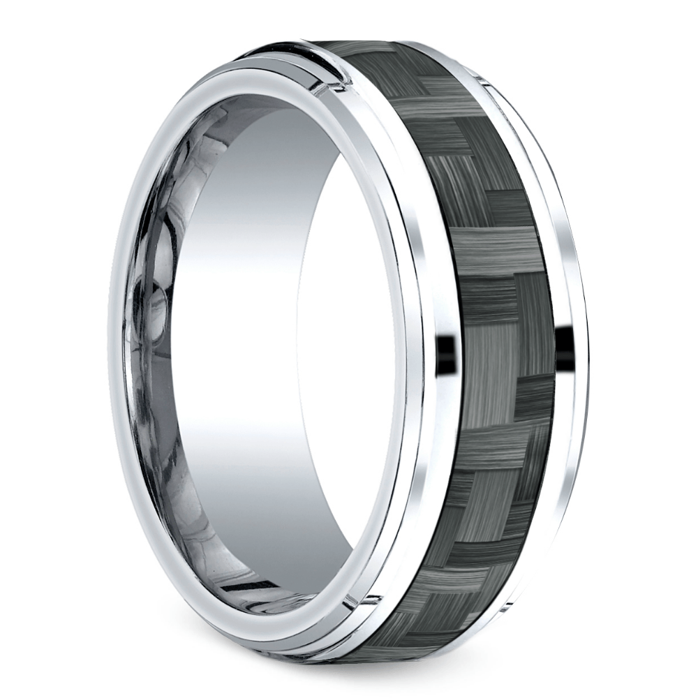 Beveled Carbon Fiber Men's Wedding Ring in Cobalt (9mm) | Thumbnail 02