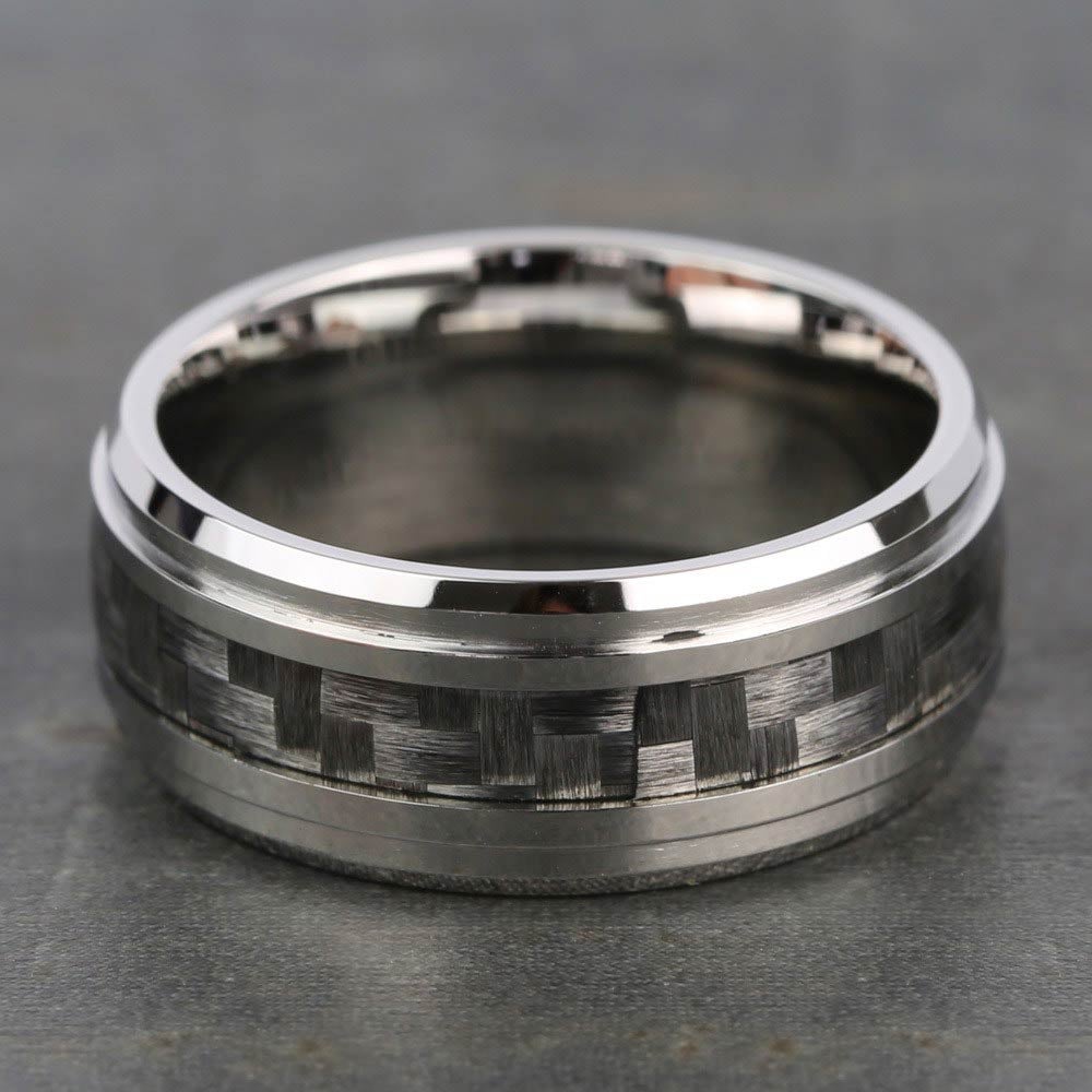 Beveled Carbon Fiber Men's Wedding Ring in Cobalt (9mm) | Thumbnail 03