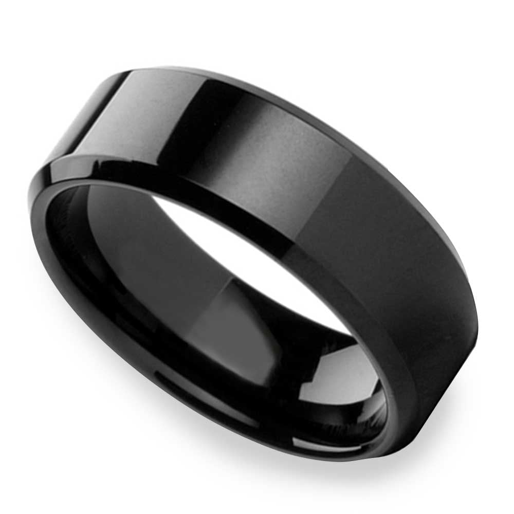 Beveled Edge Black Titanium Men's Wedding Ring (8mm) | 01