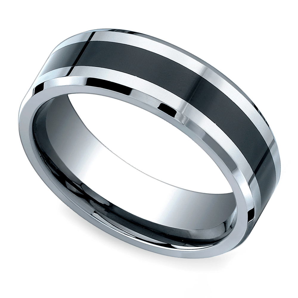 Beveled Ceramic Inlay Men's Wedding Ring in Cobalt (7mm) | 01