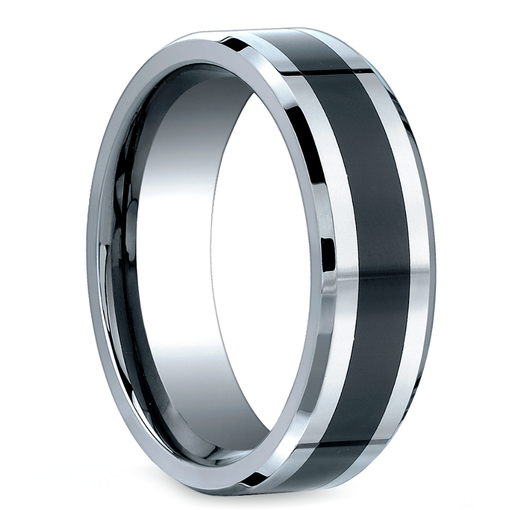 Beveled Ceramic Inlay Men's Wedding Ring in Cobalt (7mm) | 02