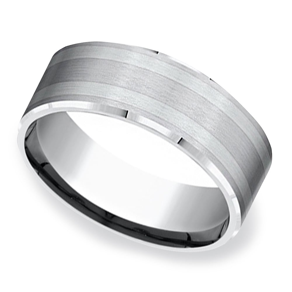Cobalt And Silver Beveled Mens Wedding Band (8mm) | Zoom
