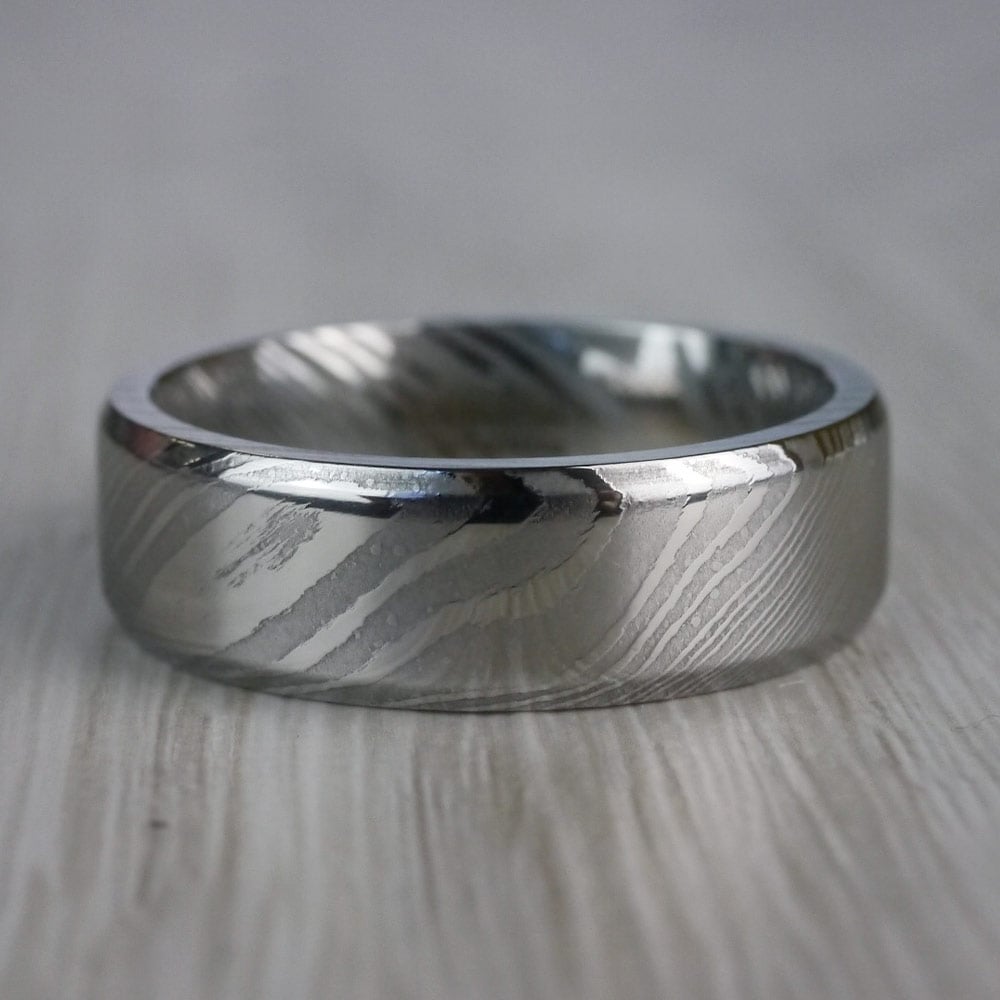 7 Mm Mens Damascus Steel Wedding Ring (Beveled Design) | 04