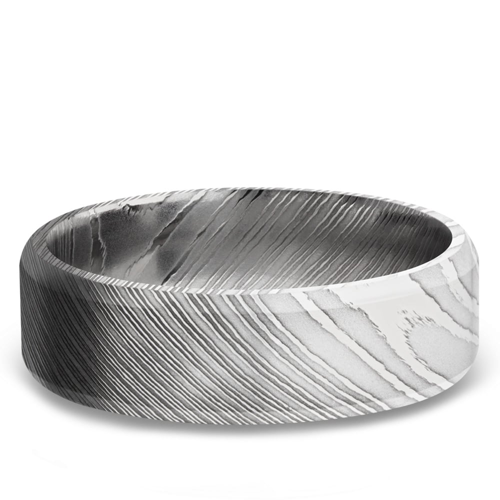 7 Mm Mens Damascus Steel Wedding Ring (Beveled Design) | 03