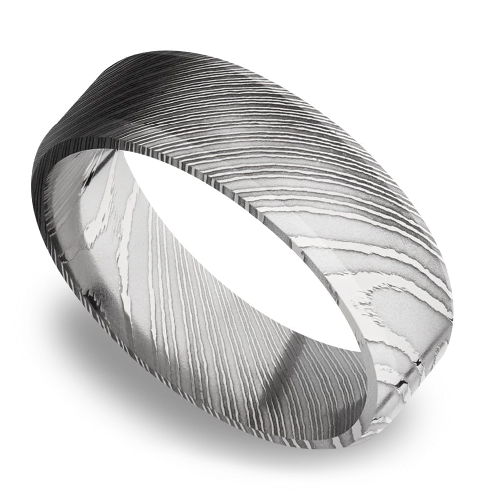 7 Mm Mens Damascus Steel Wedding Ring (Beveled Design) | 01