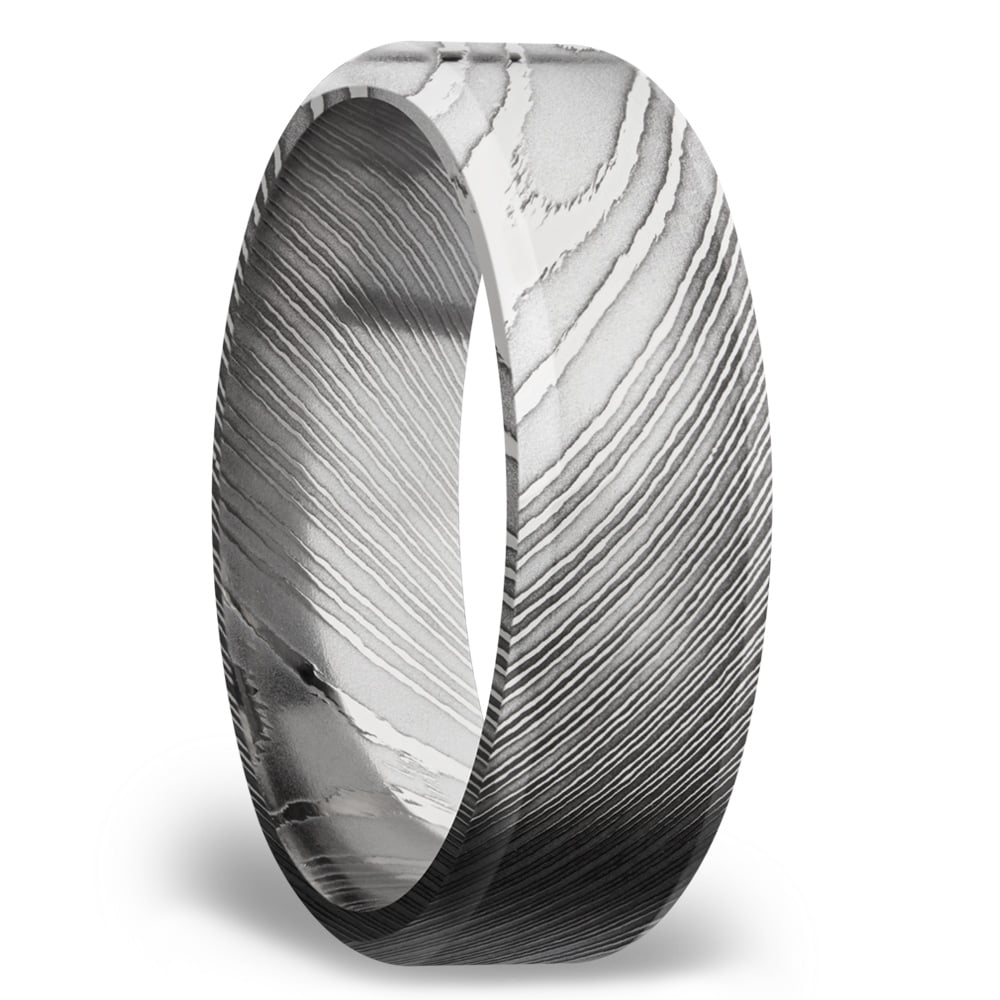 7 Mm Mens Damascus Steel Wedding Ring (Beveled Design) | 02