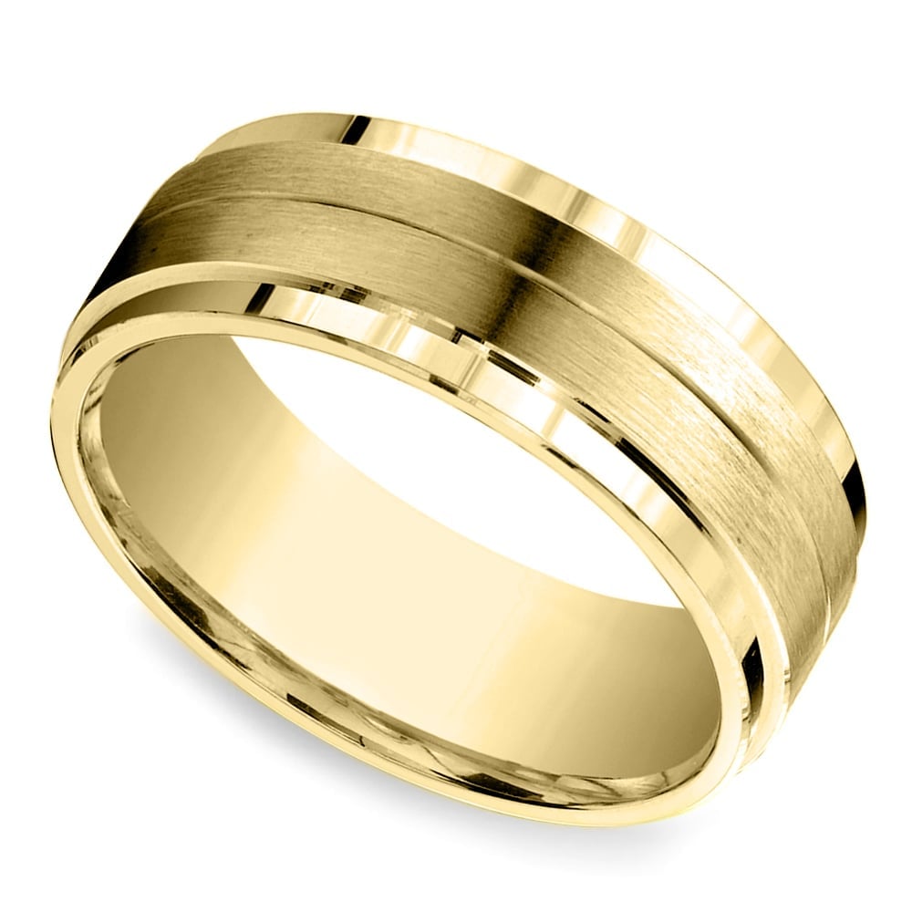 Satin Finish Mens Wedding Ring In Yellow Gold (8 mm wide) | Zoom