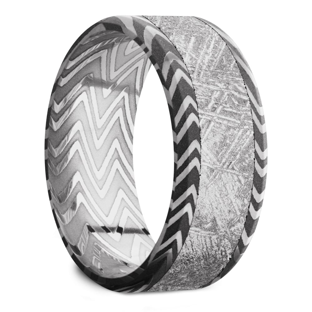 Zebra Damascus Ring With Meteorite Inlay - Pulsar (9mm) | 02