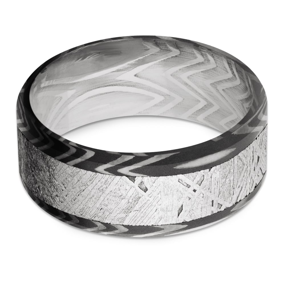 Zebra Damascus Ring With Meteorite Inlay - Pulsar (9mm) | 03