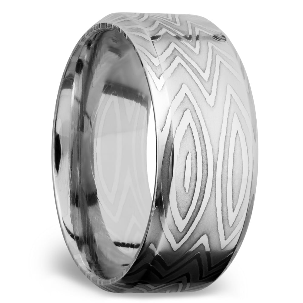 Mens Zebra Wedding Ring In Damascus Steel  | 02