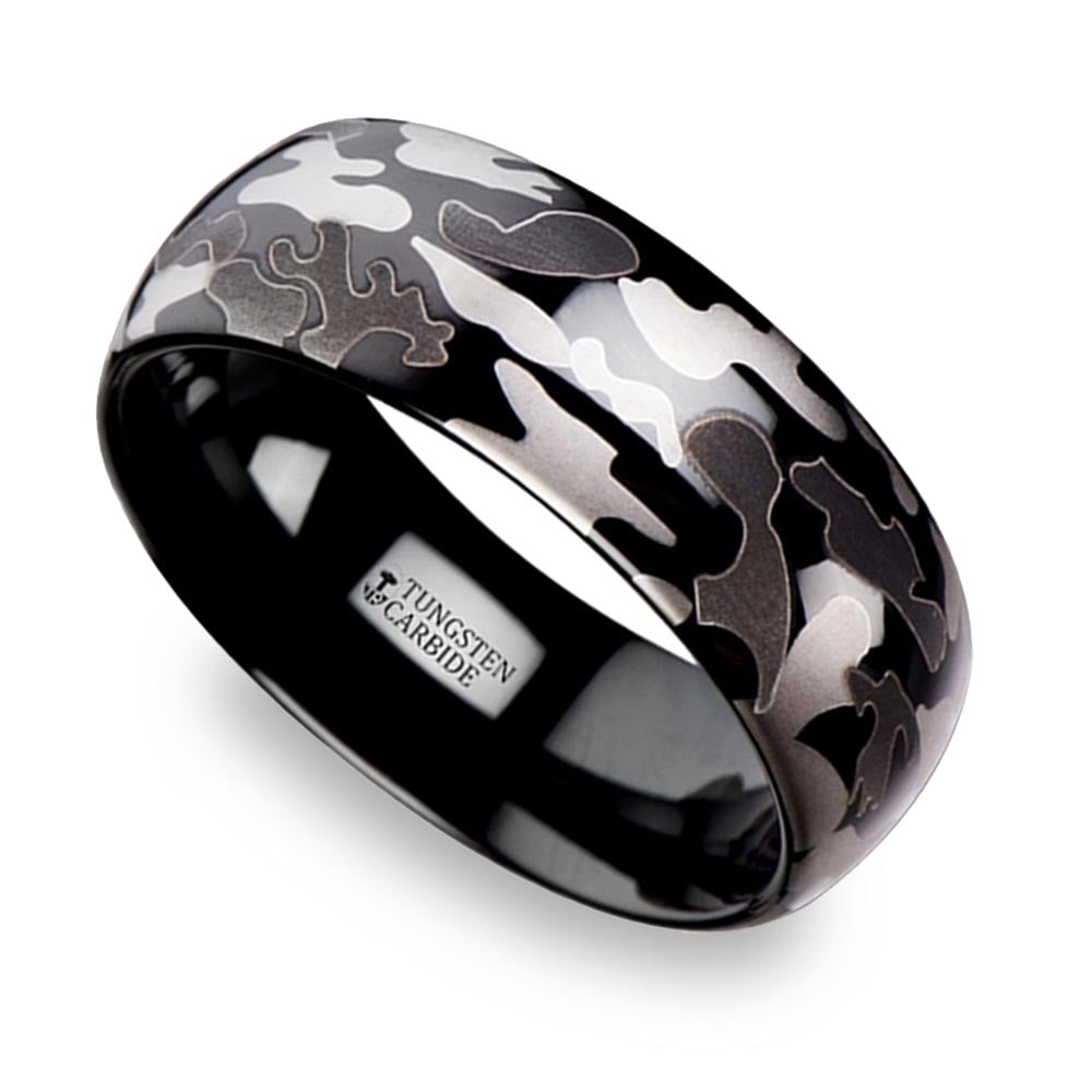 Black & Gray Camo Pattern Men's Wedding Ring in Tungsten (8mm) | 01