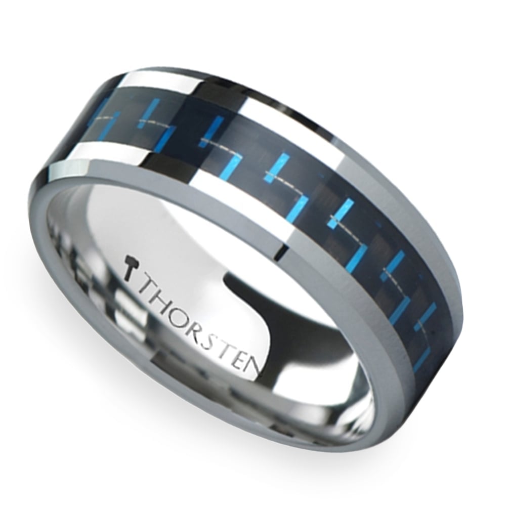Black & Blue Carbon Fiber Inlay Tungsten Carbide Men's Ring (8mm) | 01