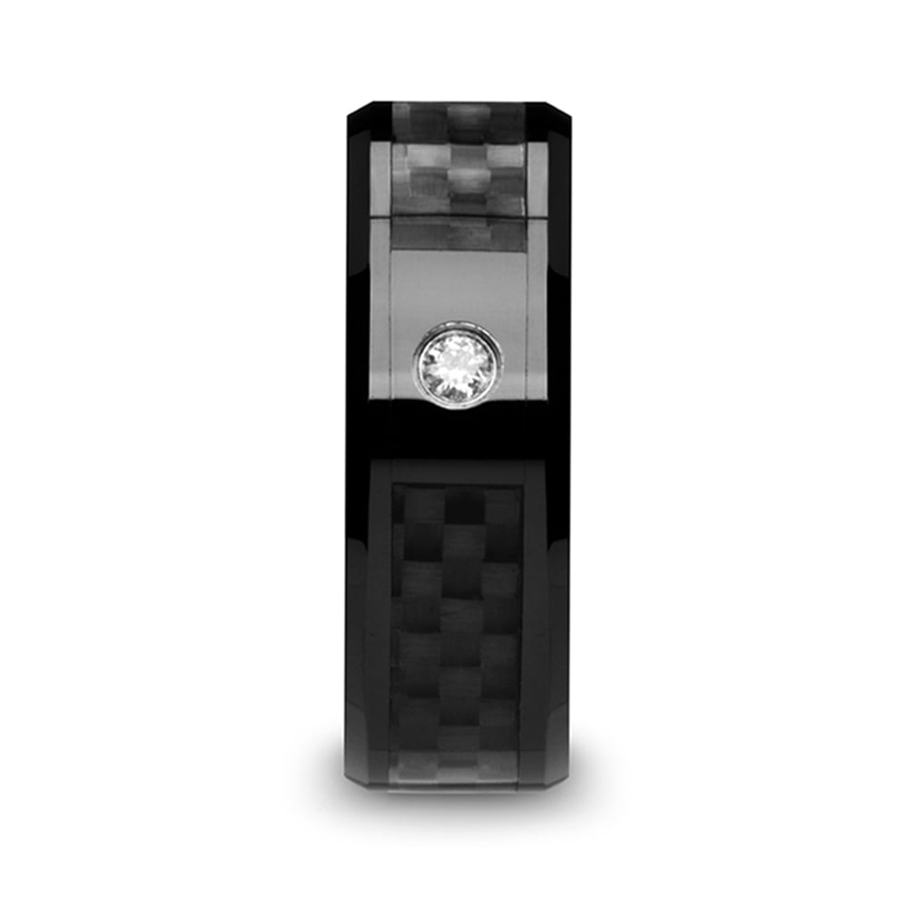 Downshift - Diamond Mens Ring with Black Carbon Fiber Inlay | 02
