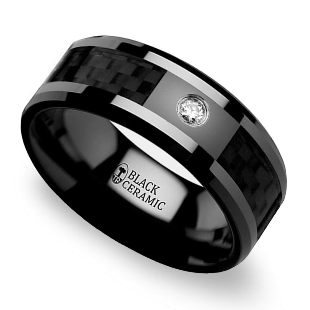 Downshift - Diamond Mens Ring with Black Carbon Fiber Inlay | 01