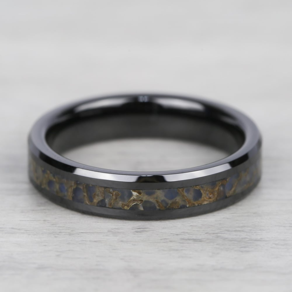 Black Ceramic Dinosaur Bone Inlaid Ring | 06