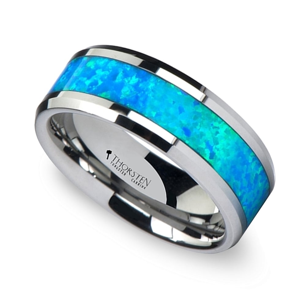 Cerulean - Blue Green Opal Inlay Men's Wedding Ring in Tungsten | 01
