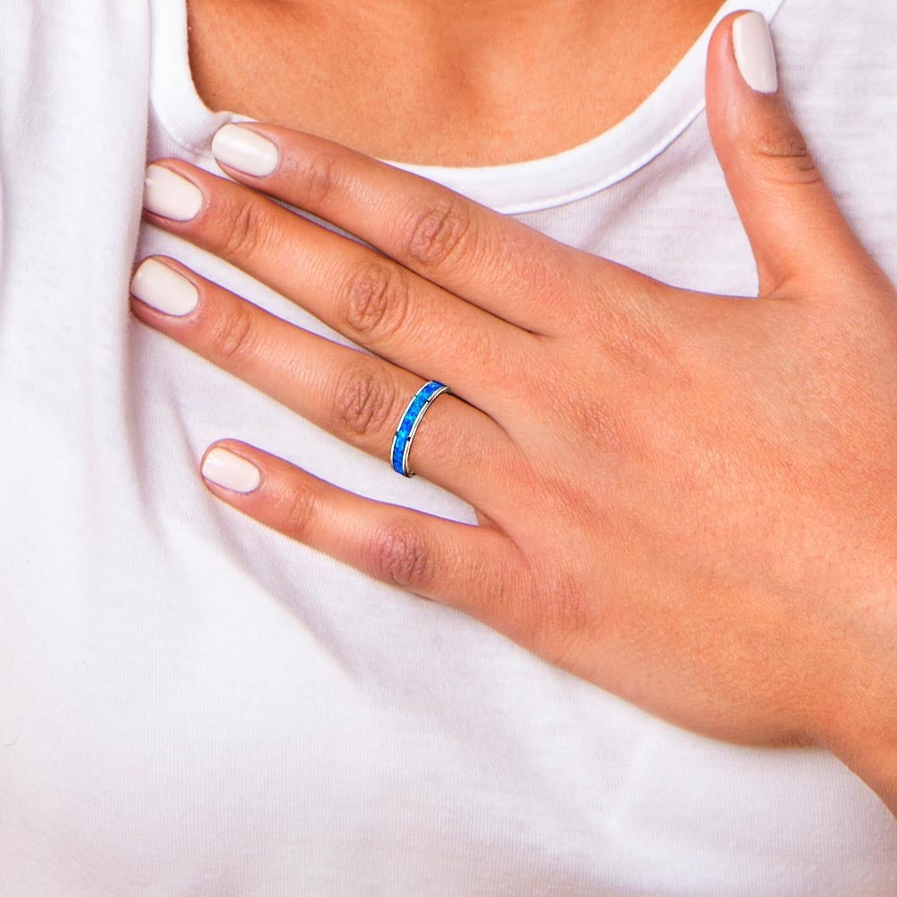 Blue Green Opal Inlay Tungsten Wedding Ring (4mm) | Thumbnail 05