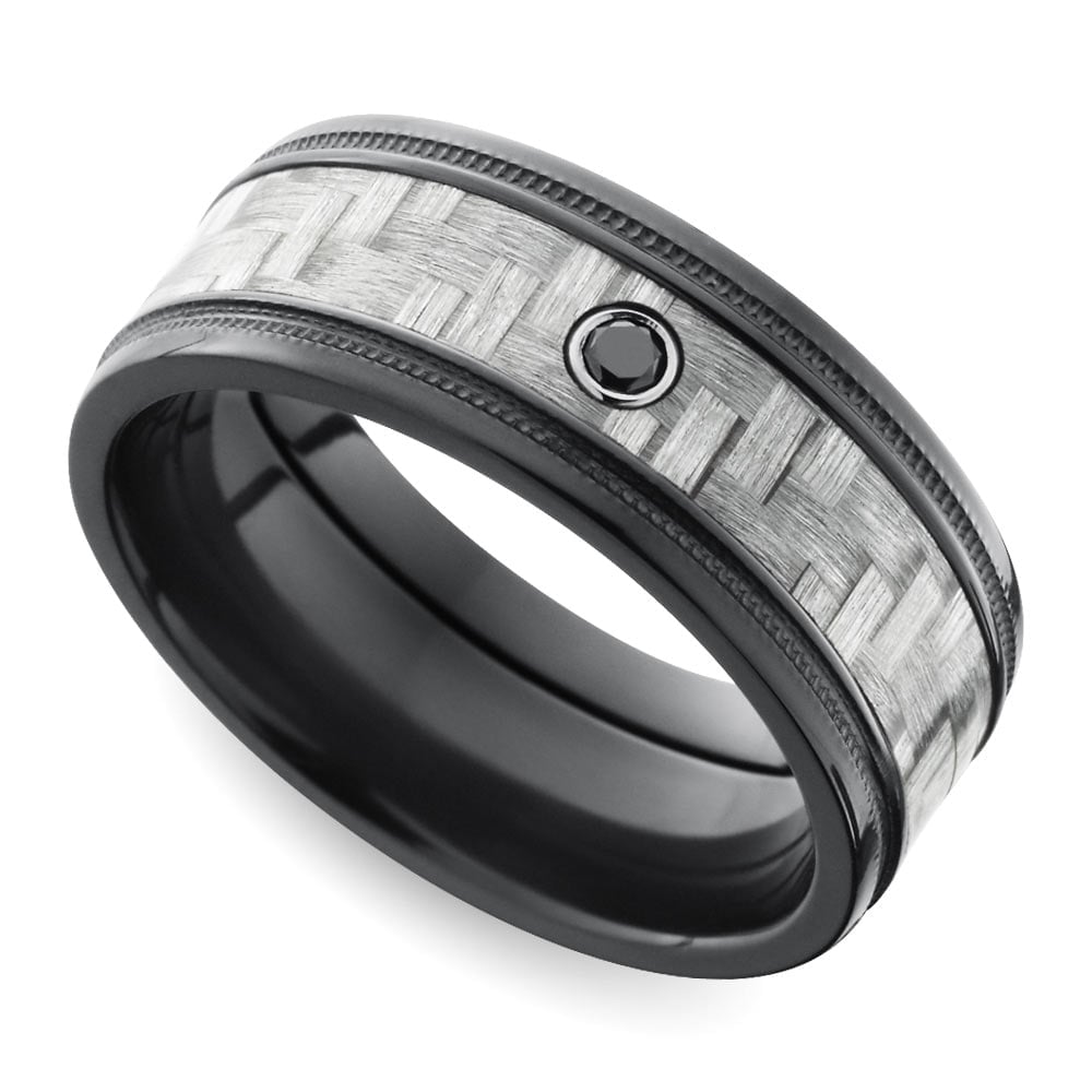 Carbon Fiber Ring With Black Diamond In Zirconium For Men | 01