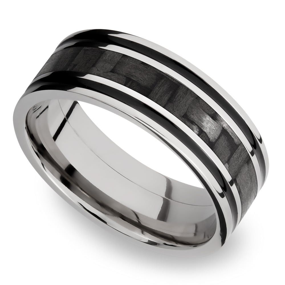 Carbon Fiber Inlay Men's Wedding Ring in 14K White Gold (8mm) | 01
