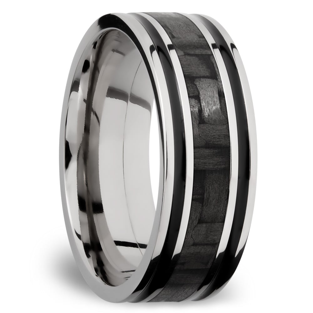 Carbon Fiber Inlay Men's Wedding Ring in 14K White Gold (8mm) | 02