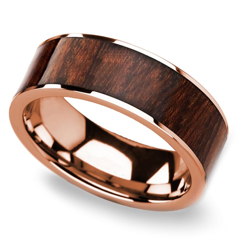 Rose Gold And Wood Male Wedding Band - The Naturalist | 01