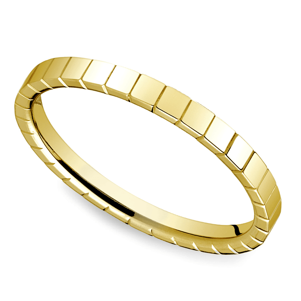 Carved Men's Wedding Ring in 14K Yellow Gold (2mm) | Zoom