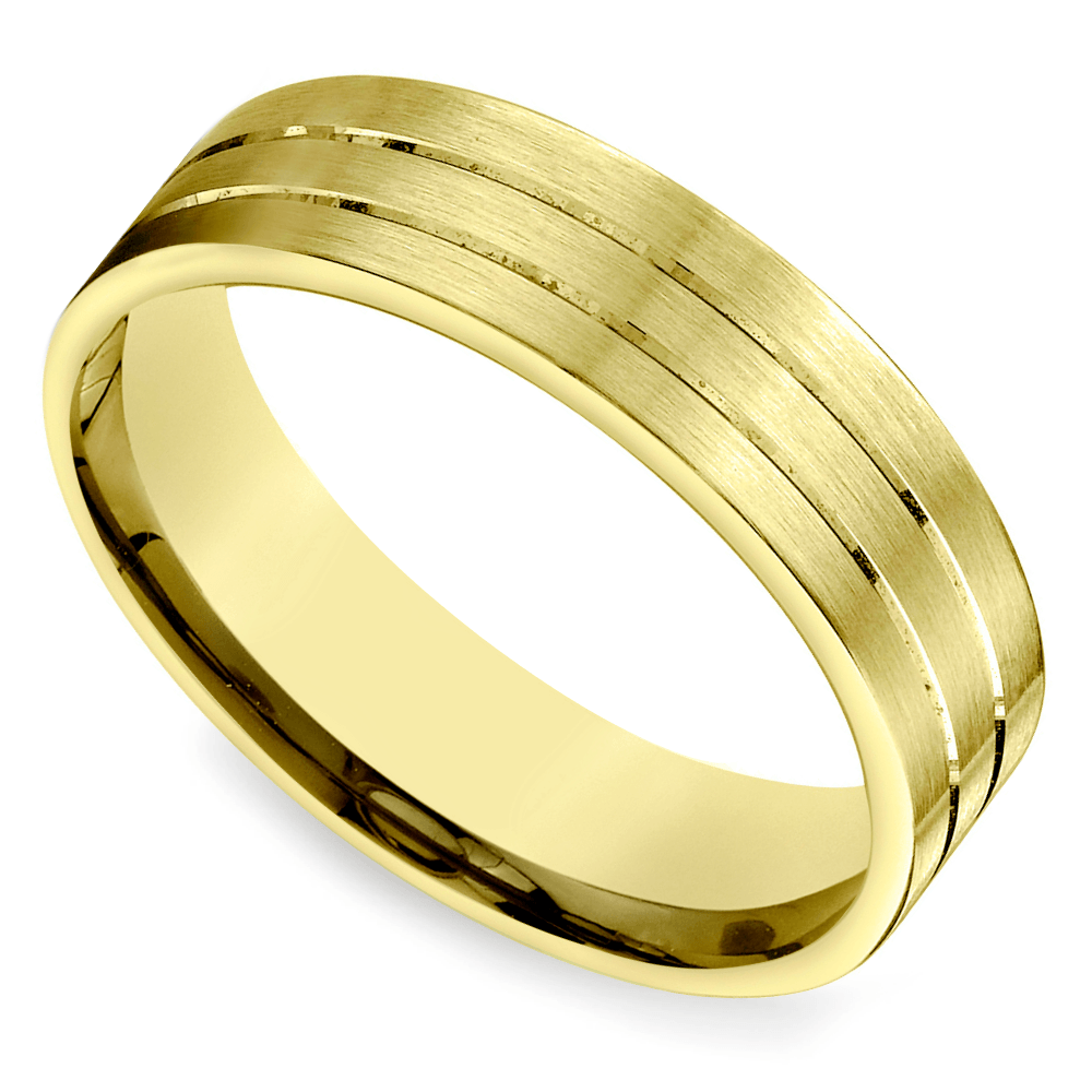 Carved Satin Men's Wedding Ring in Yellow Gold (6mm) | Zoom