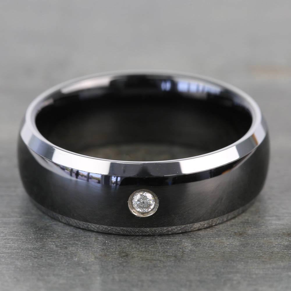 Mens Ceramic And Tungsten Wedding Band With Inset Diamond | 03