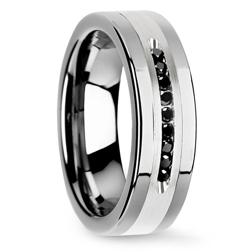 Men's Black Diamond Channel Wedding Ring in Tungsten (8mm) | Thumbnail 02